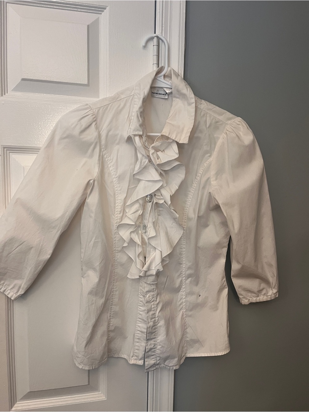 Harve Benard White Ruffle-Front Blouse